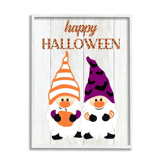 Stupell Industries Happy Halloween Seasonal Gnomes Graphic Art White Framed Art Print Wall Art, Design by CAD Designs