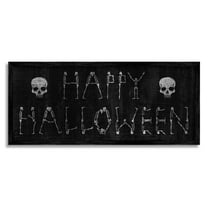 Stupell Industries Happy Halloween Skeleton Letters Graphic Art Black Framed Art Print Wall Art, Design by Lil' Rue