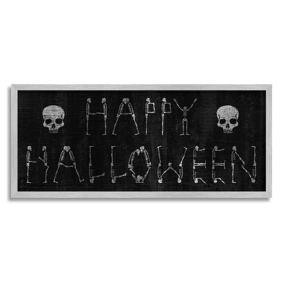 Stupell Industries Happy Halloween Skeleton Letters Graphic Art Gray Framed Art Print Wall Art, Design by Lil' Rue