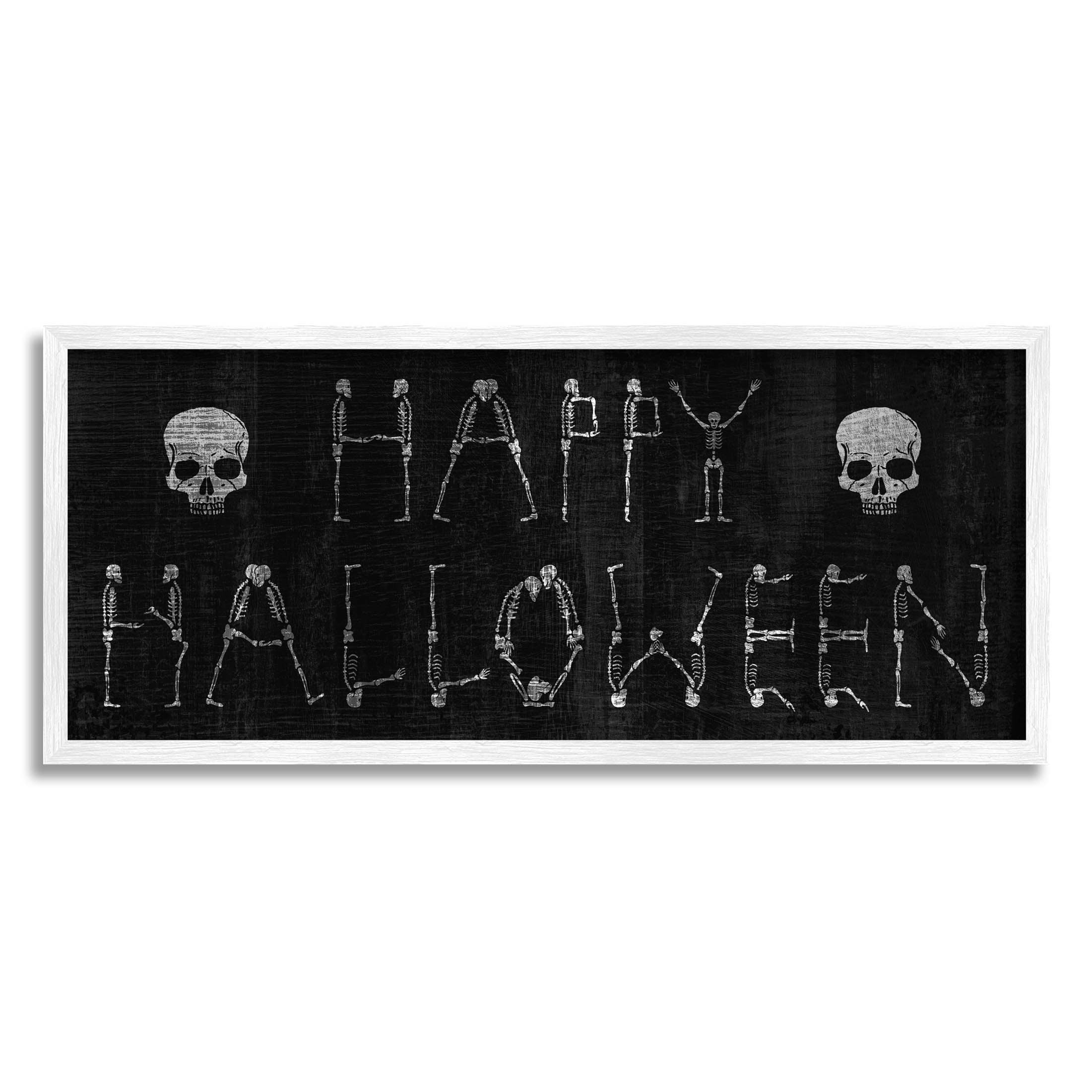 Stupell Industries Happy Halloween Skeleton Letters Graphic Art White Framed Art Print Wall Art, Design by Lil' Rue