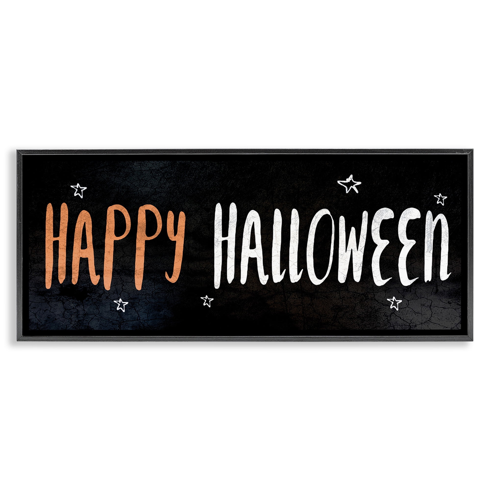 Stupell Industries Happy Halloween Spooky Stars Holiday Painting Black Framed Art Print Wall Art, 30 x 13