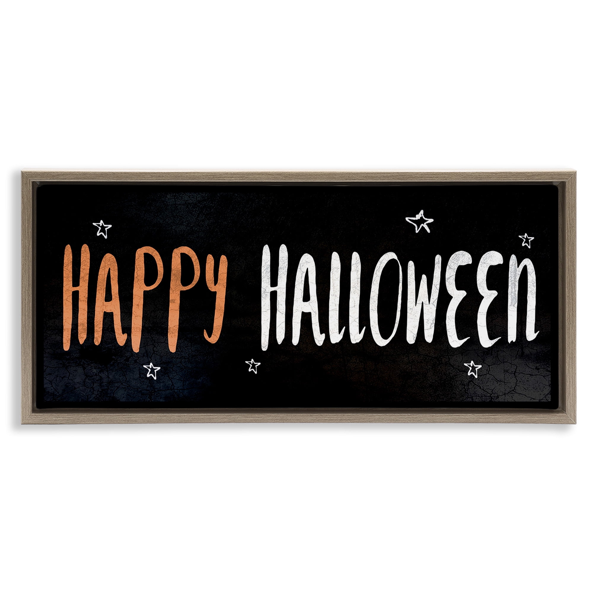 Stupell Industries Happy Halloween Spooky Stars Holiday Painting Brown Floater Framed Canvas Art Print Wall Art, 25 x 11
