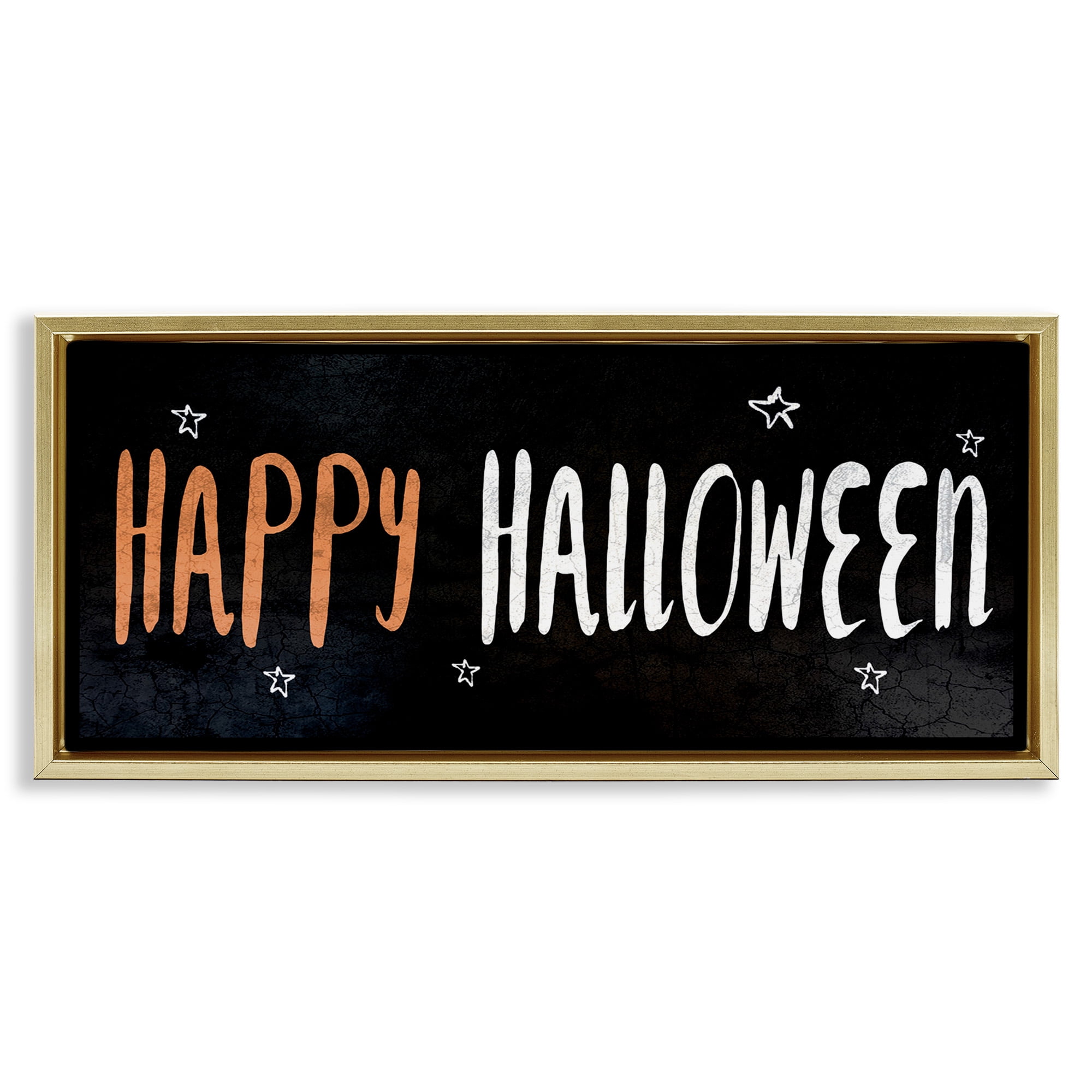 Stupell Industries Happy Halloween Spooky Stars Holiday Painting Gold Floater Framed Canvas Art Print Wall Art, 31 x 14