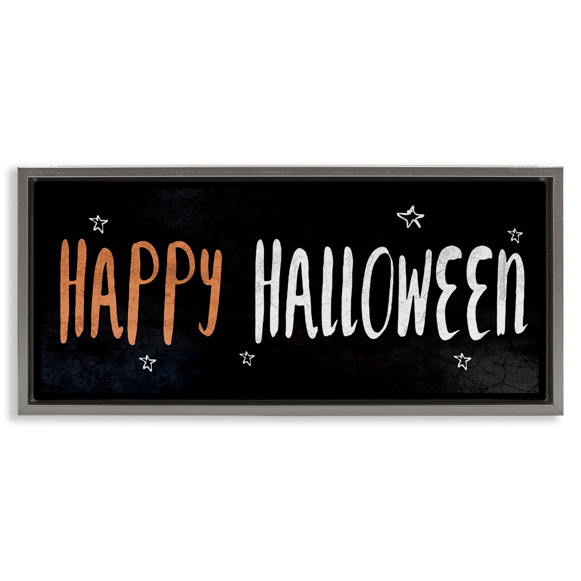 Stupell Industries Happy Halloween Spooky Stars Holiday Painting Gray Floater Framed Canvas Art Print Wall Art, 25 x 11