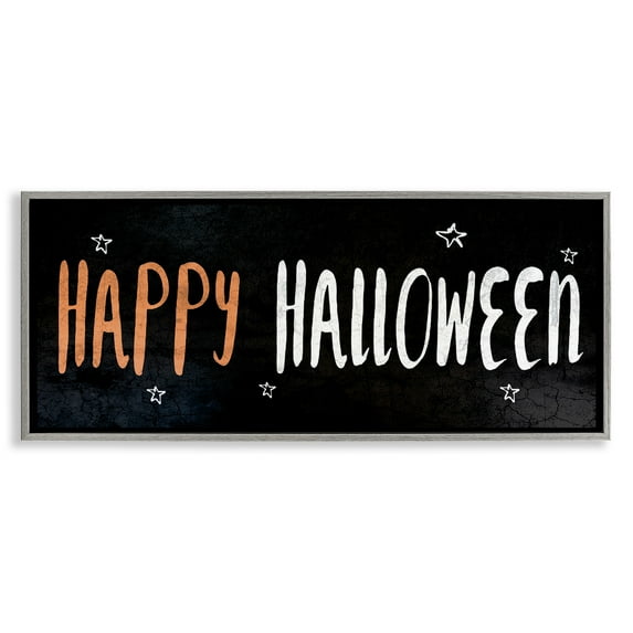 Stupell Industries Happy Halloween Spooky Stars Holiday Painting Gray Framed Art Print Wall Art, 30 x 13
