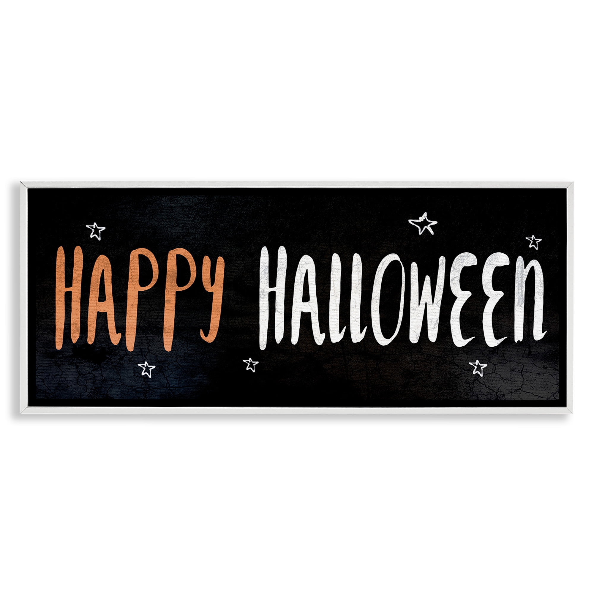 Stupell Industries Happy Halloween Spooky Stars Holiday Painting White Framed Art Print Wall Art, 24 x 10