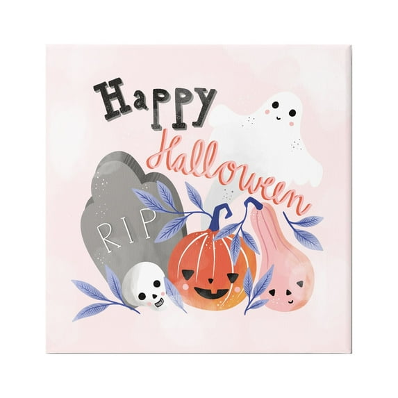 Stupell Industries Happy Halloween Typography Whimsical Haunted Faces Motifs Graphic Art Gallery Wrapped Canvas Print Wall Art, Design by Dominika Godette