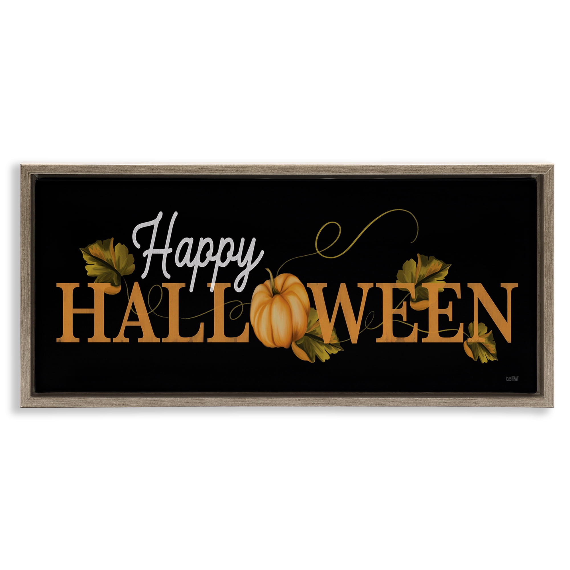Stupell Industries Happy Halloween on Black Holiday Painting Brown Floater Framed Art Print Wall Art, 31 x 14
