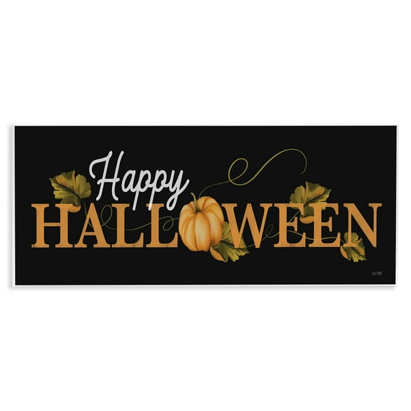 Stupell Industries Happy Halloween on Black Holiday Painting Unframed Art Print Wall Art, 17 x 7