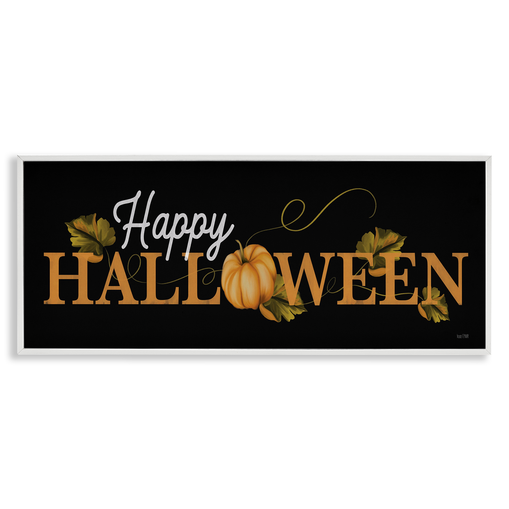 Stupell Industries Happy Halloween on Black Holiday Painting White Framed Art Print Wall Art, 24 x 10