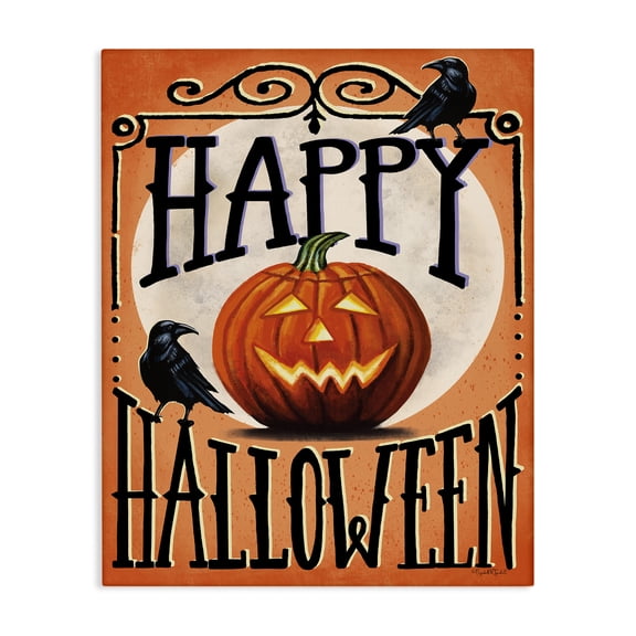 Stupell Industries Happy Halloween with Crows Quotes and Sayings Painting Wrapped Canvas Canvas Art Print Wall Art, 30 x 40