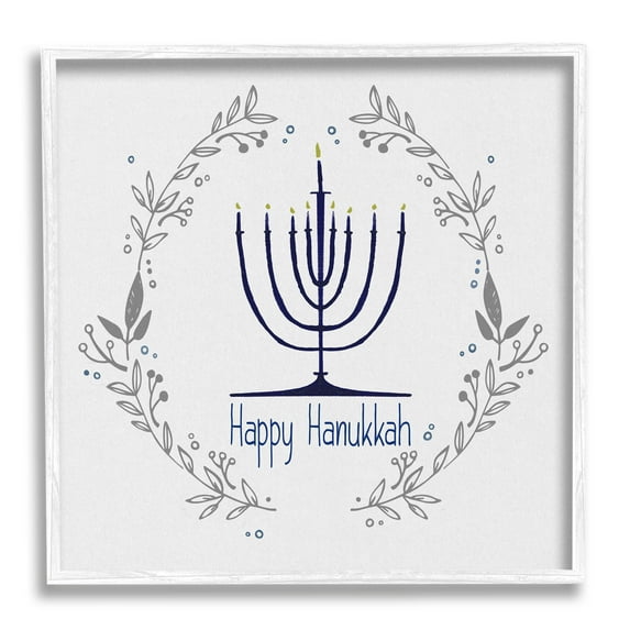 Stupell Industries Happy Hanukkah Botanical Wreath Graphic Art White Framed Art Print Wall Art, Design by Susan Jill