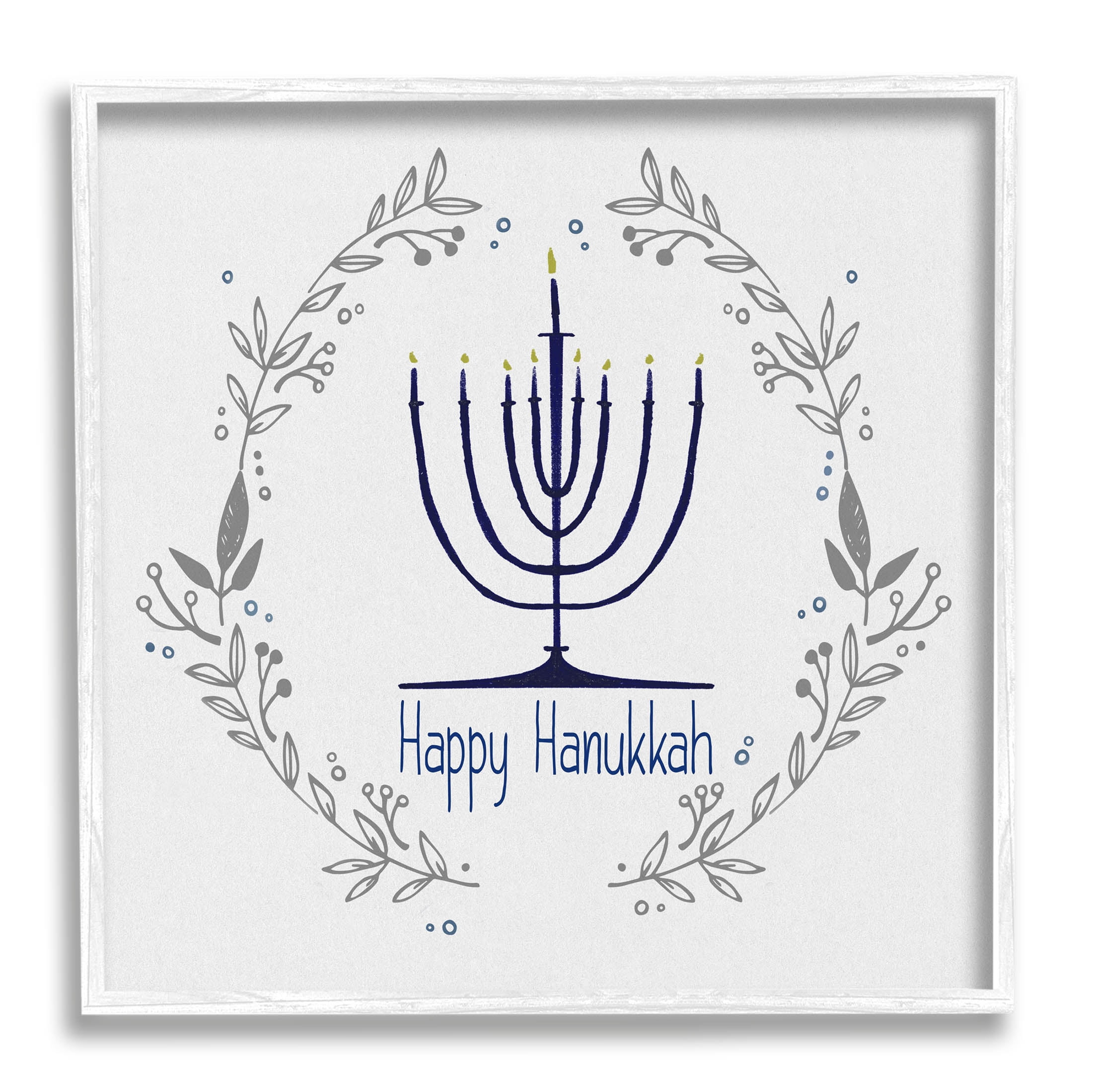 Stupell Industries Happy Hanukkah Botanical Wreath Graphic Art White Framed Art Print Wall Art, Design by Susan Jill