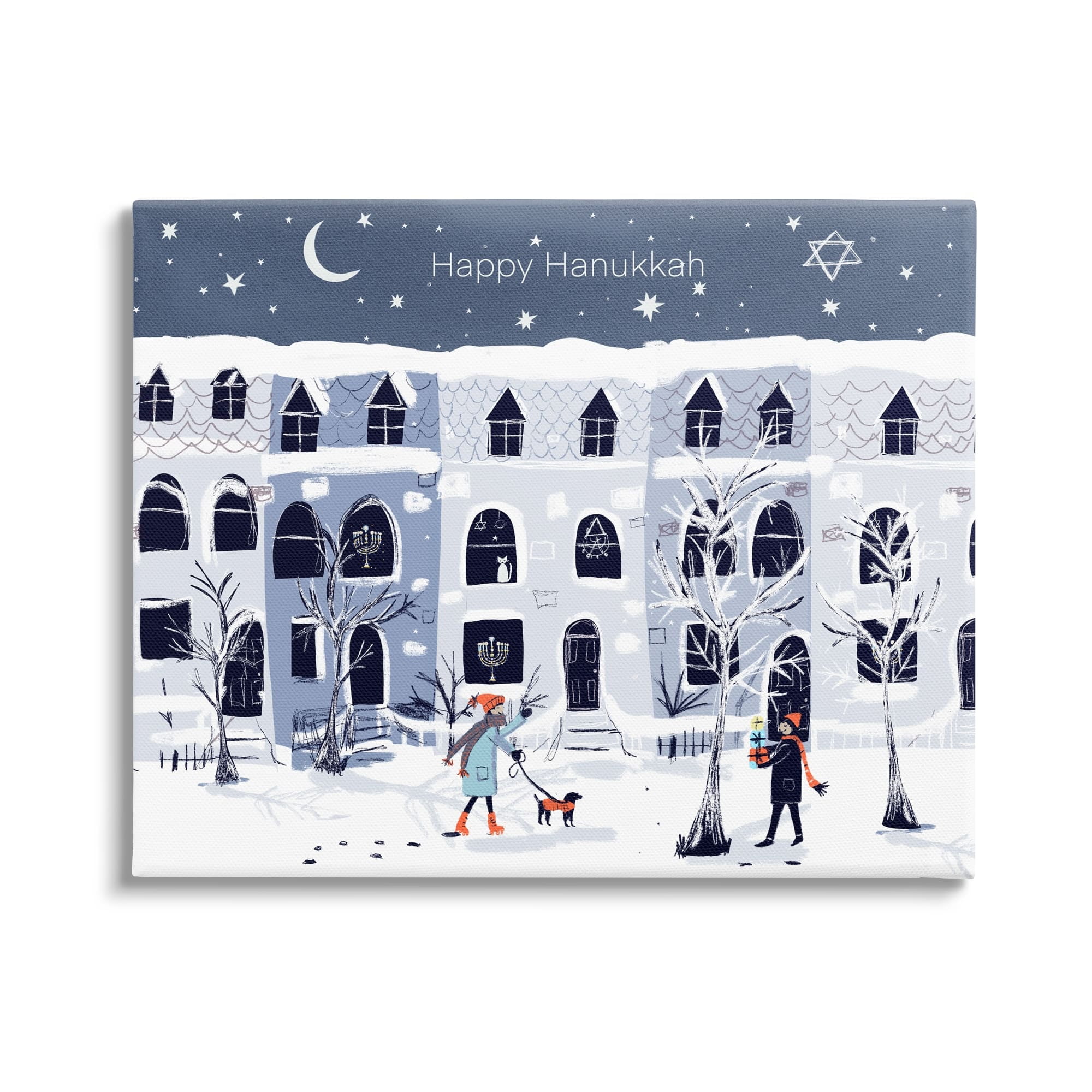 Stupell Industries Happy Hanukkah Winter City Scene Holiday Painting Gallery Wrapped Canvas Print Wall Art