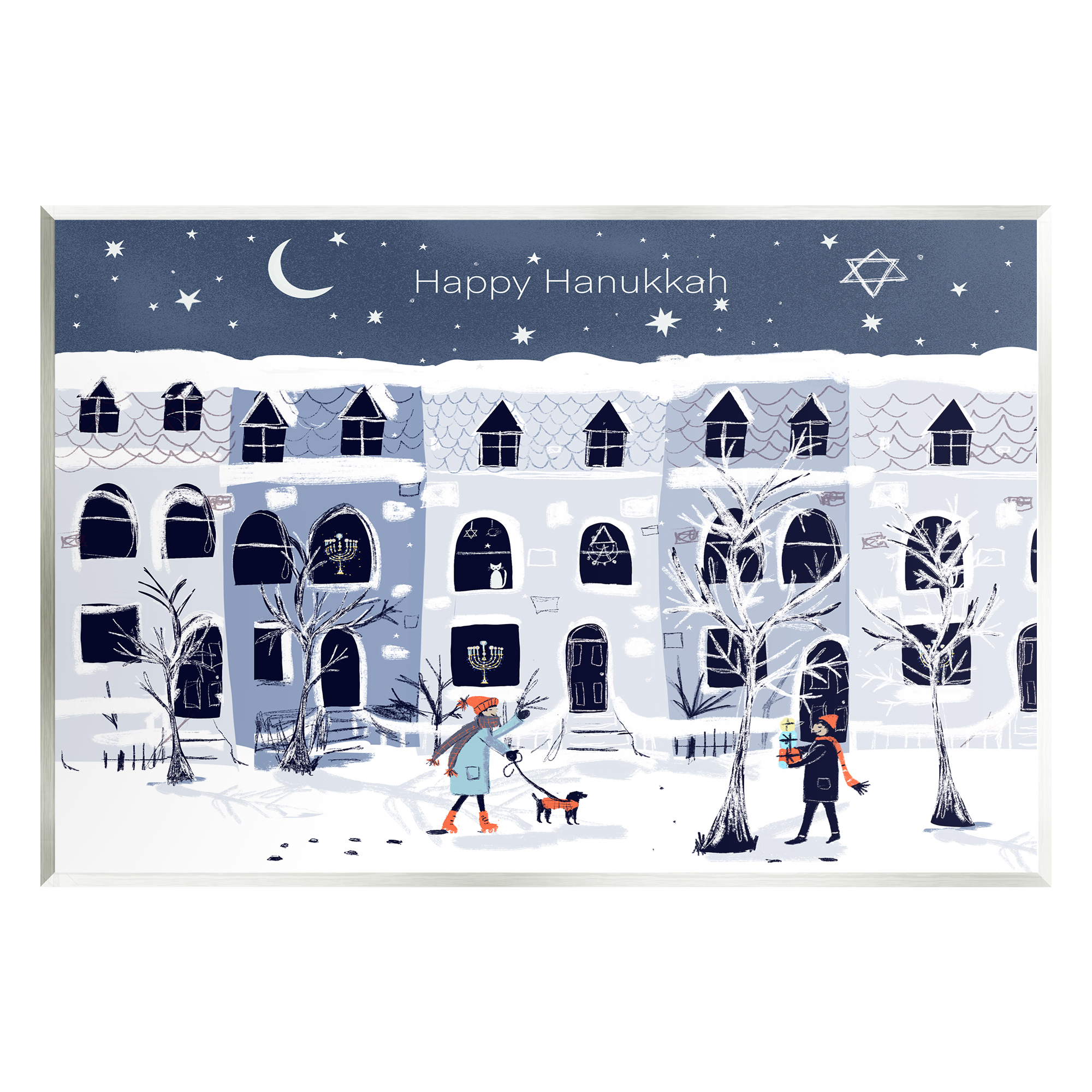 Stupell Industries Happy Hanukkah Winter City Scene Holiday Painting Unframed Art Print Wall Art