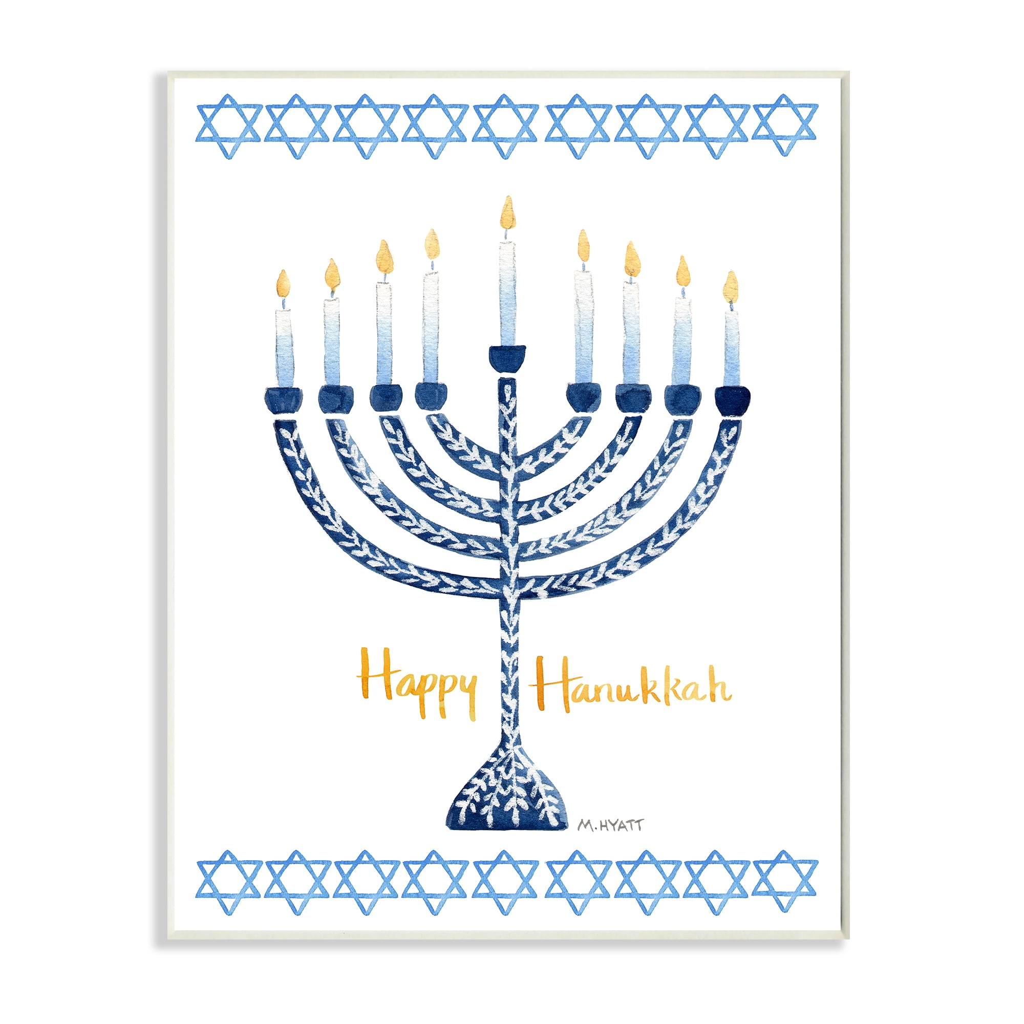 Stupell Industries Happy Hanukkah Winter Holiday Festive Menorah Wall Plaque Design by Melissa Hyatt LLC