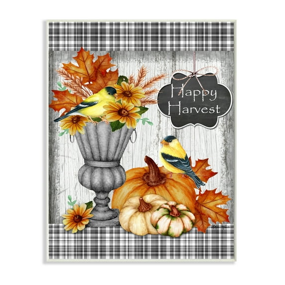 Stupell Industries Happy Harvest Charming Autumn Birds and Gourds Graphic Art Unframed Art Print Wall Art, 13x19, by Sheri Hart
