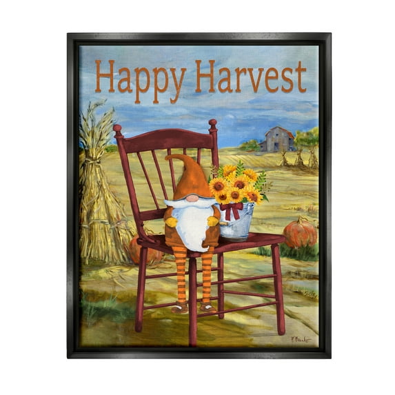 Stupell Industries Happy Harvest Country Gnome Landscape Painting Black Floater Framed Canvas Art Print Wall Art, 25 x 31