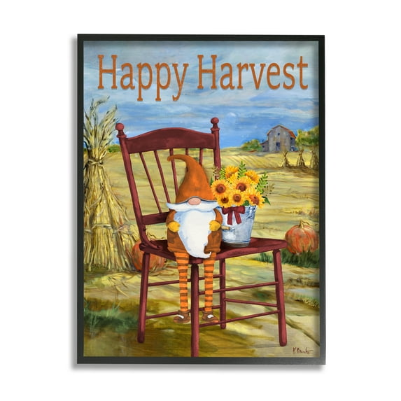 Stupell Industries Happy Harvest Country Gnome Landscape Painting Black Framed Art Print Wall Art, 11 x 14