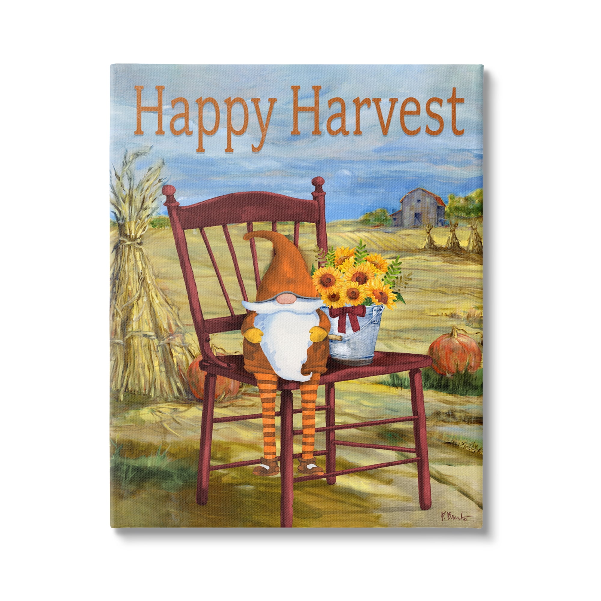 Stupell Industries Happy Harvest Country Gnome Landscape Painting Gallery Wrapped Canvas Art Print Wall Art, 16 x 20