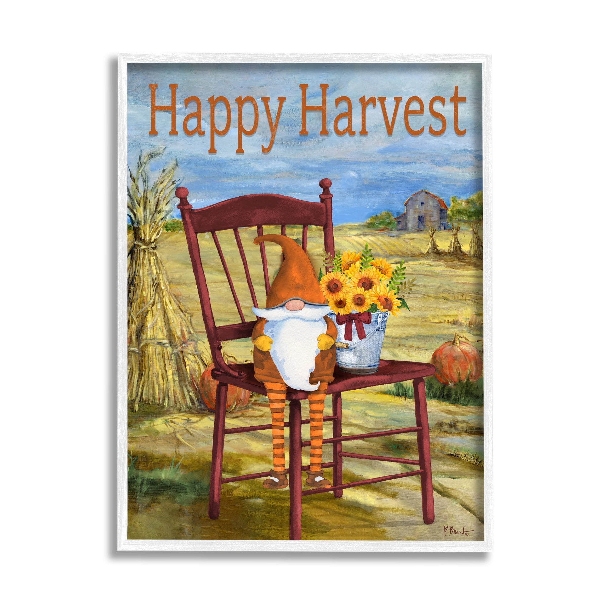 Stupell Industries Happy Harvest Country Gnome Landscape Painting White Framed Art Print Wall Art, 24 x 30