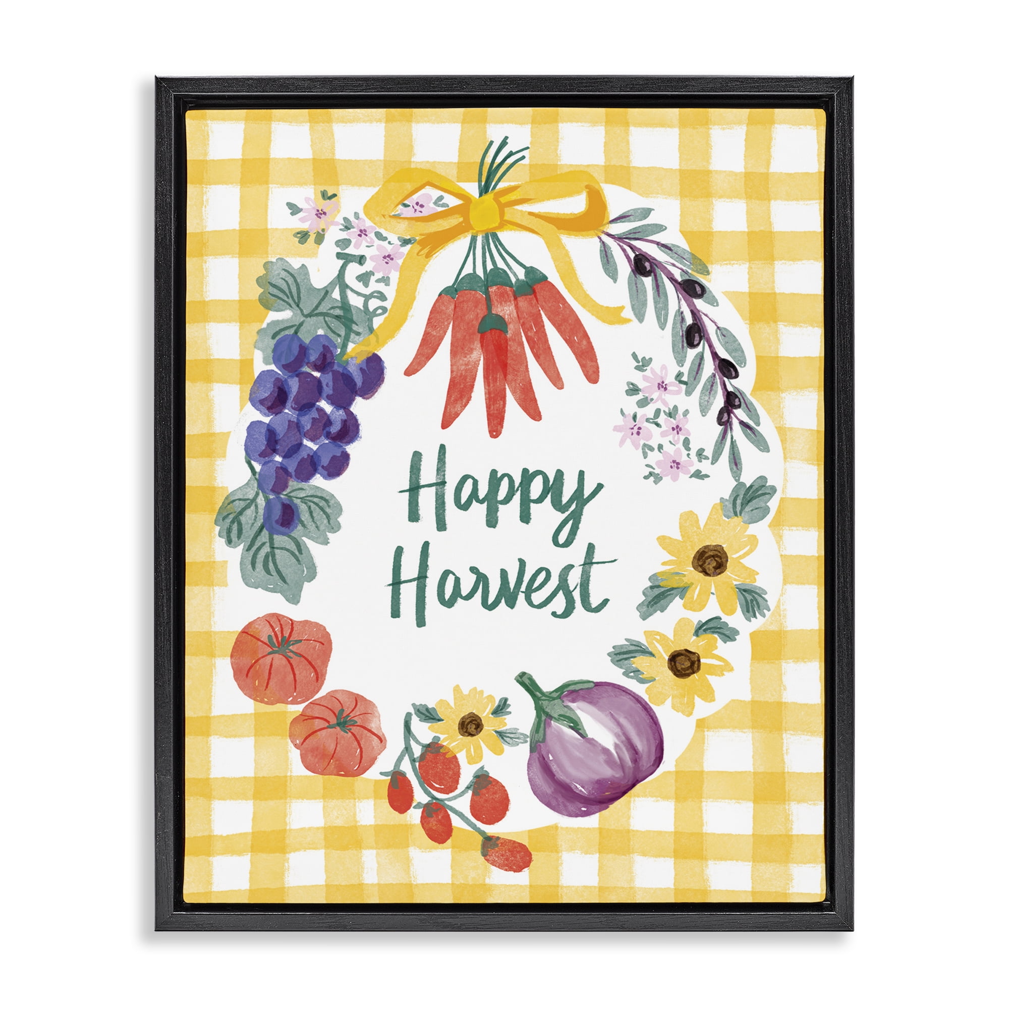 Stupell Industries Happy Harvest Kitchen Food & Beverage Painting Black Floater Framed Canvas Art Print Wall Art, 25 x 31