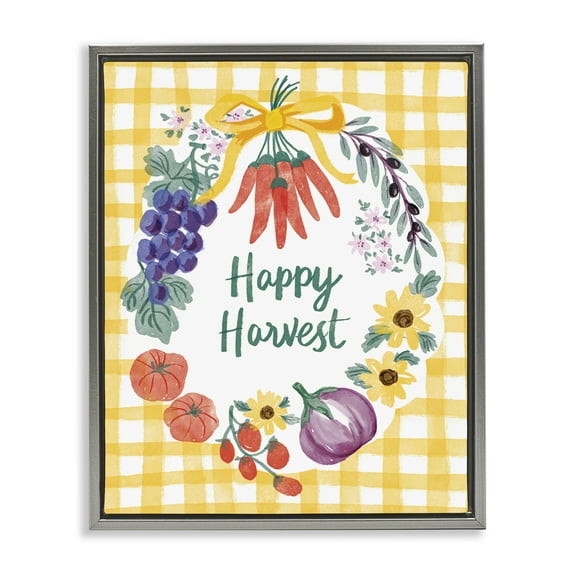 Stupell Industries Happy Harvest Kitchen Food & Beverage Painting Gray Floater Framed Canvas Art Print Wall Art, 25 x 31
