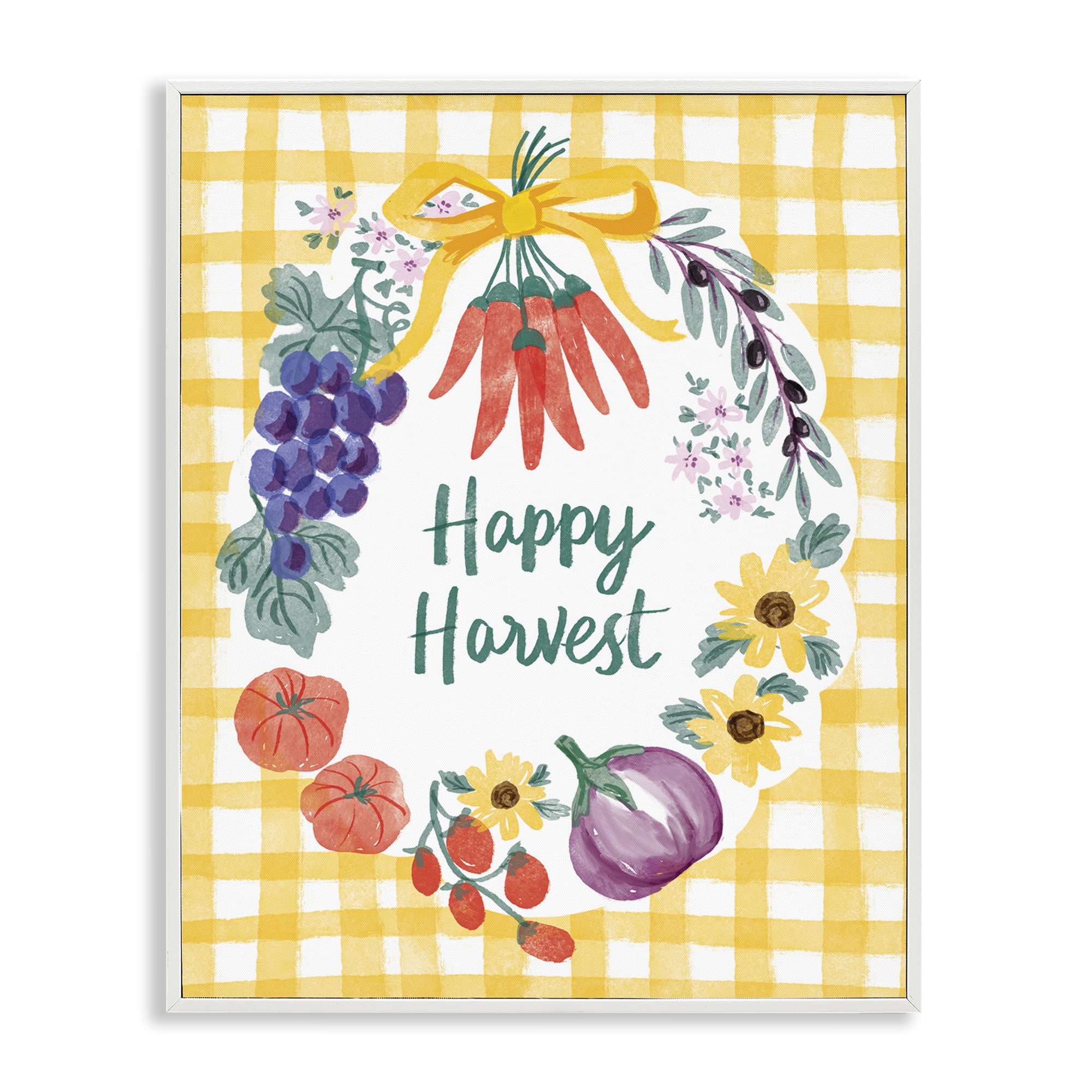 Stupell Industries Happy Harvest Kitchen Food & Beverage Painting White Framed Art Print Wall Art, 11 x 14
