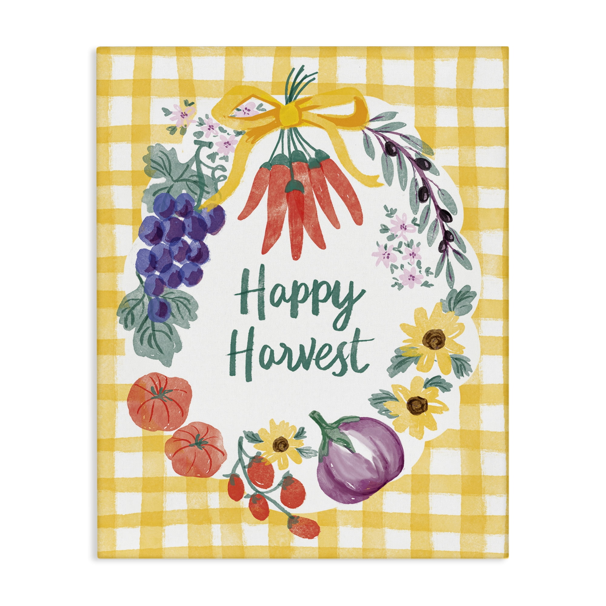 Stupell Industries Happy Harvest Kitchen Food & Beverage Painting Wrapped Canvas Art Print Wall Art, 16 x 20