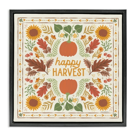 Stupell Industries Happy Harvest Pattern Landscape Painting Black Floater Framed Art Print Wall Art, 18 x 18