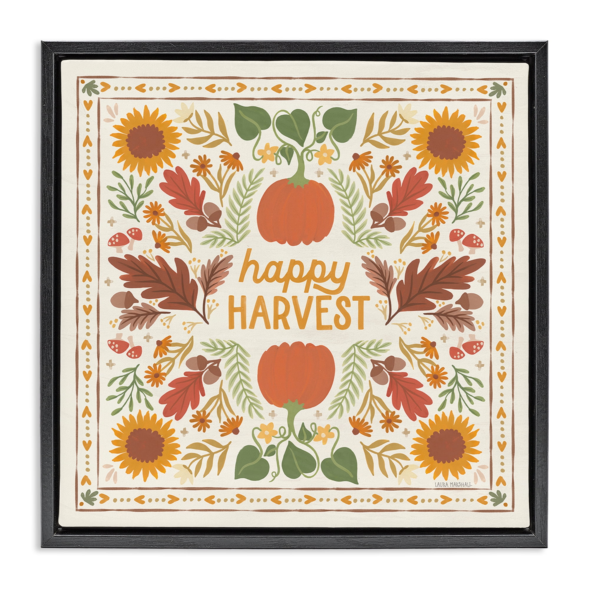 Stupell Industries Happy Harvest Pattern Landscape Painting Black Floater Framed Art Print Wall Art, 25 x 25
