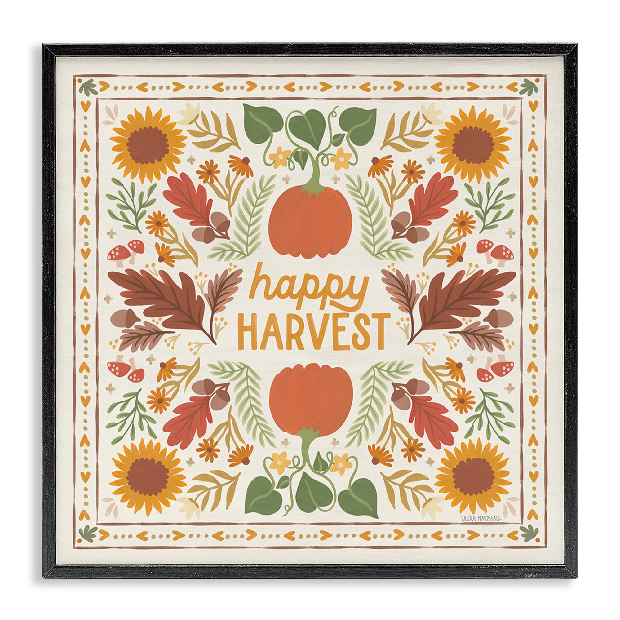 Stupell Industries Happy Harvest Pattern Landscape Painting Black Framed Art Print Wall Art, 24 x 24
