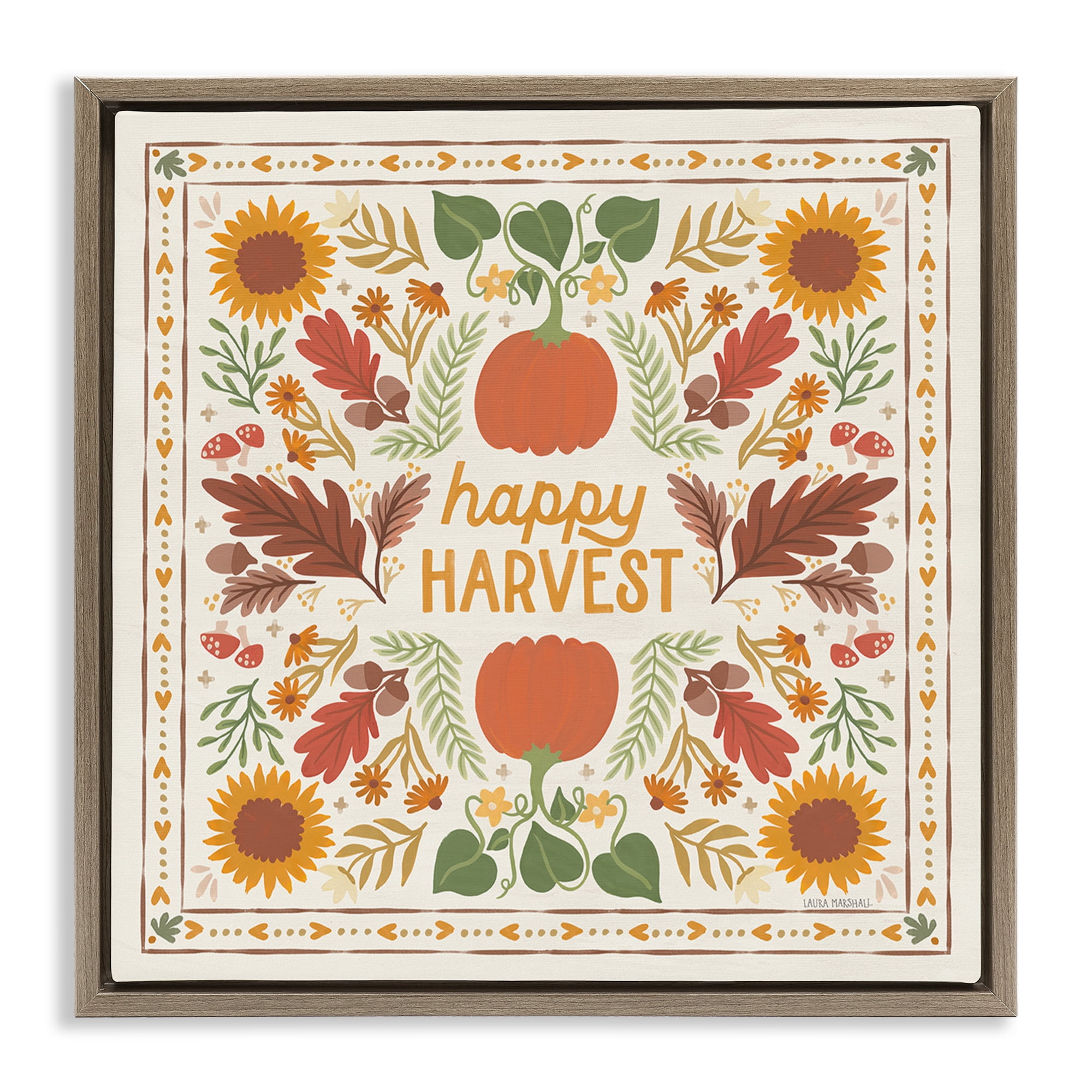 Stupell Industries Happy Harvest Pattern Landscape Painting Brown Floater Framed Art Print Wall Art, 18 x 18