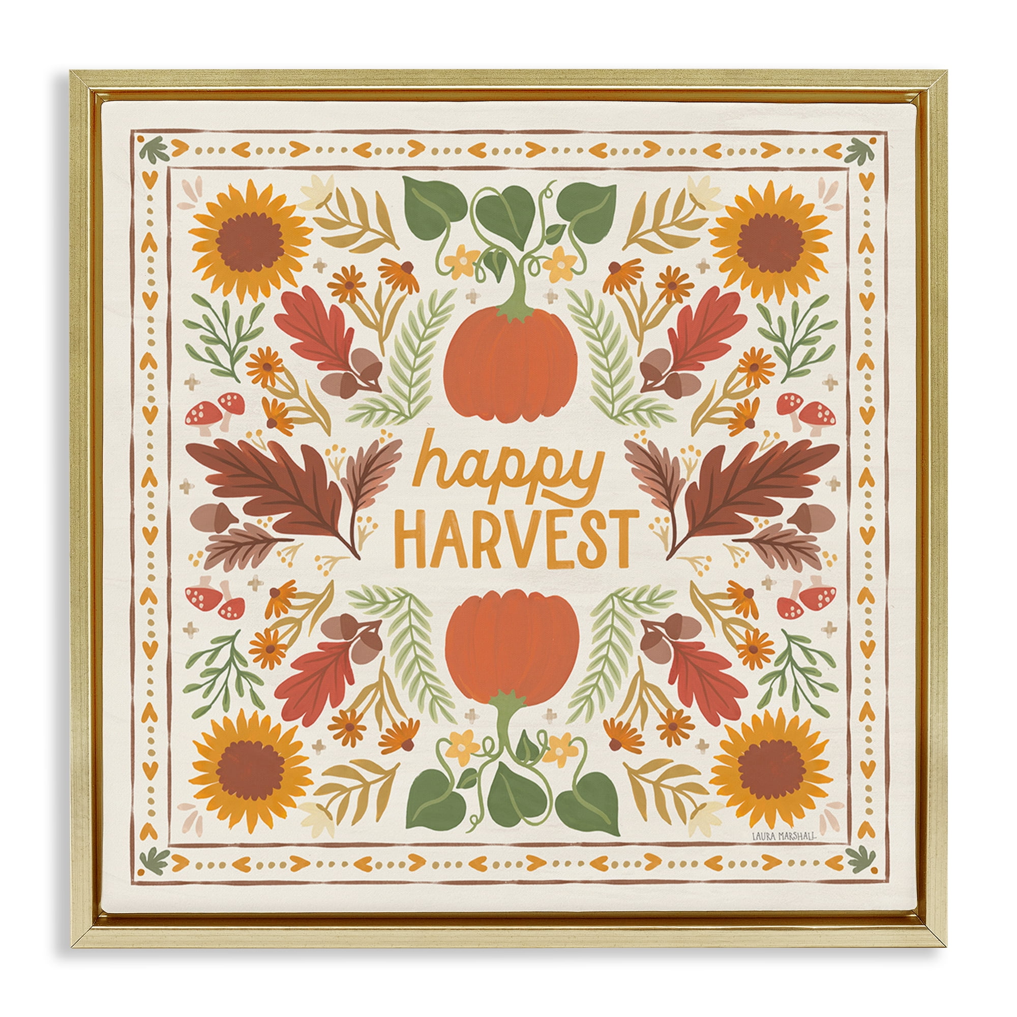 Stupell Industries Happy Harvest Pattern Landscape Painting Gold Floater Framed Art Print Wall Art, 25 x 25