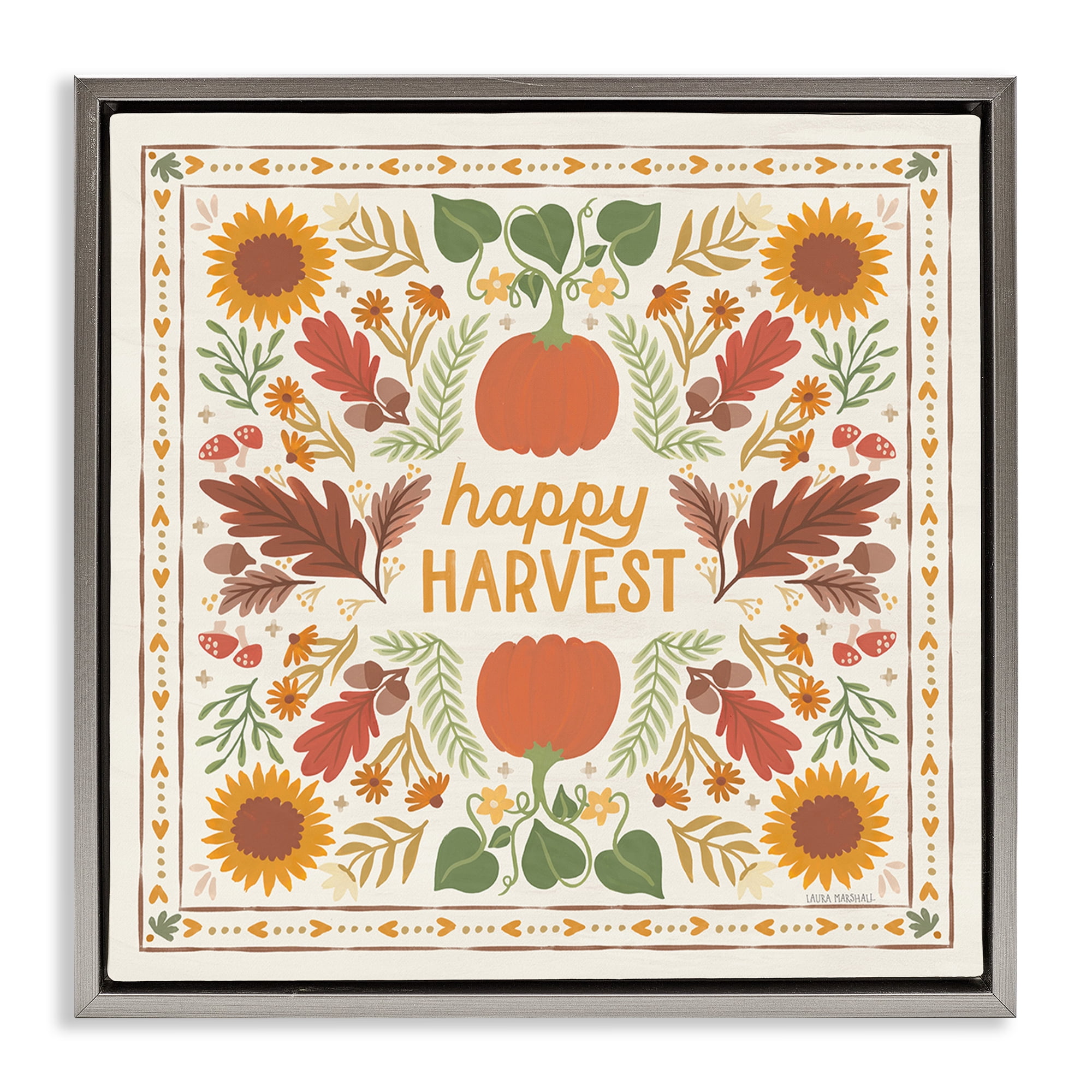 Stupell Industries Happy Harvest Pattern Landscape Painting Gray Floater Framed Art Print Wall Art, 25 x 25