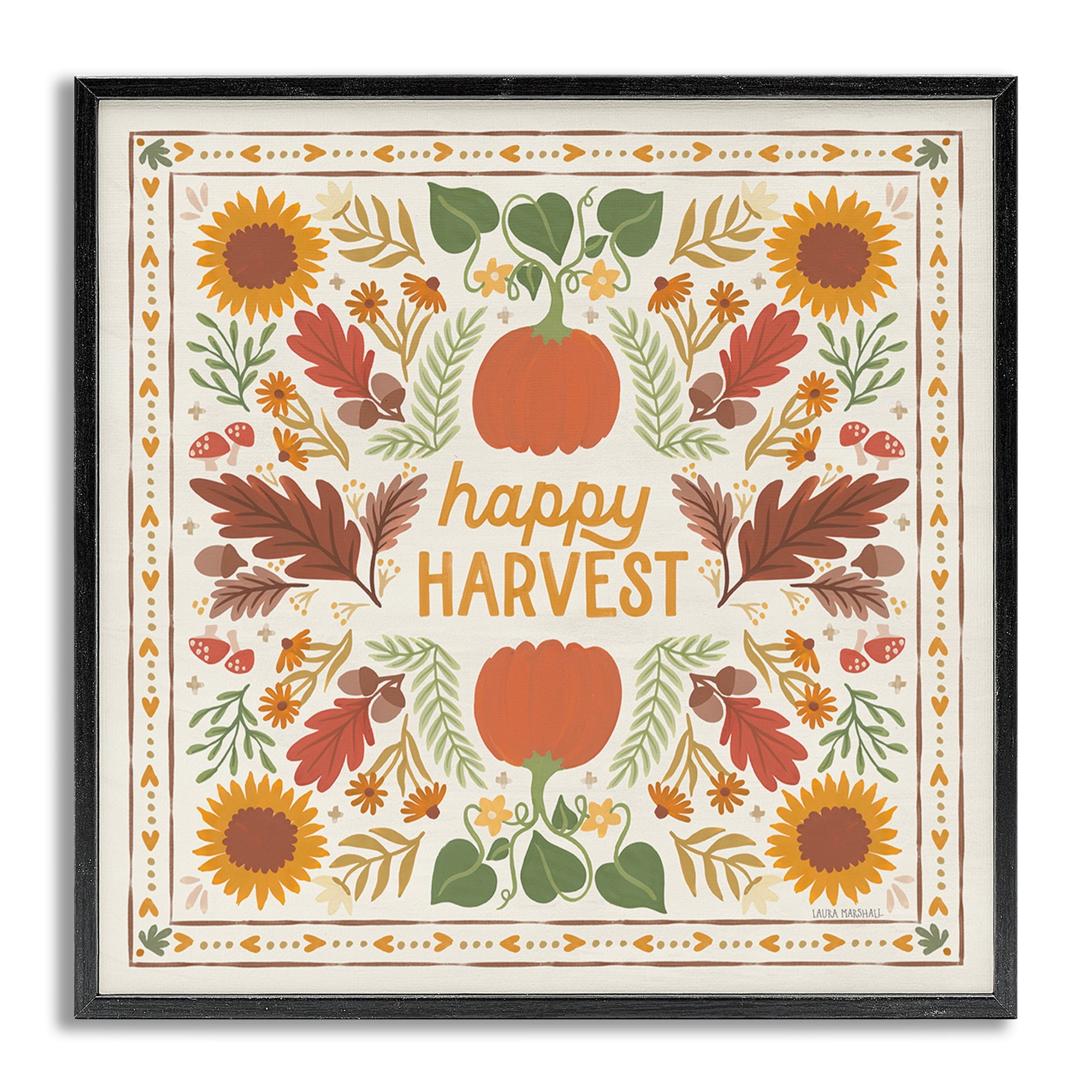Stupell Industries Happy Harvest Pattern Landscape Painting Gray Framed Art Print Wall Art, 12 x 12