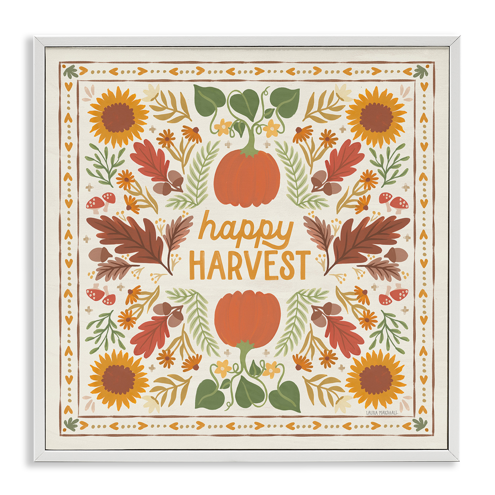 Stupell Industries Happy Harvest Pattern Landscape Painting White Framed Art Print Wall Art, 12 x 12