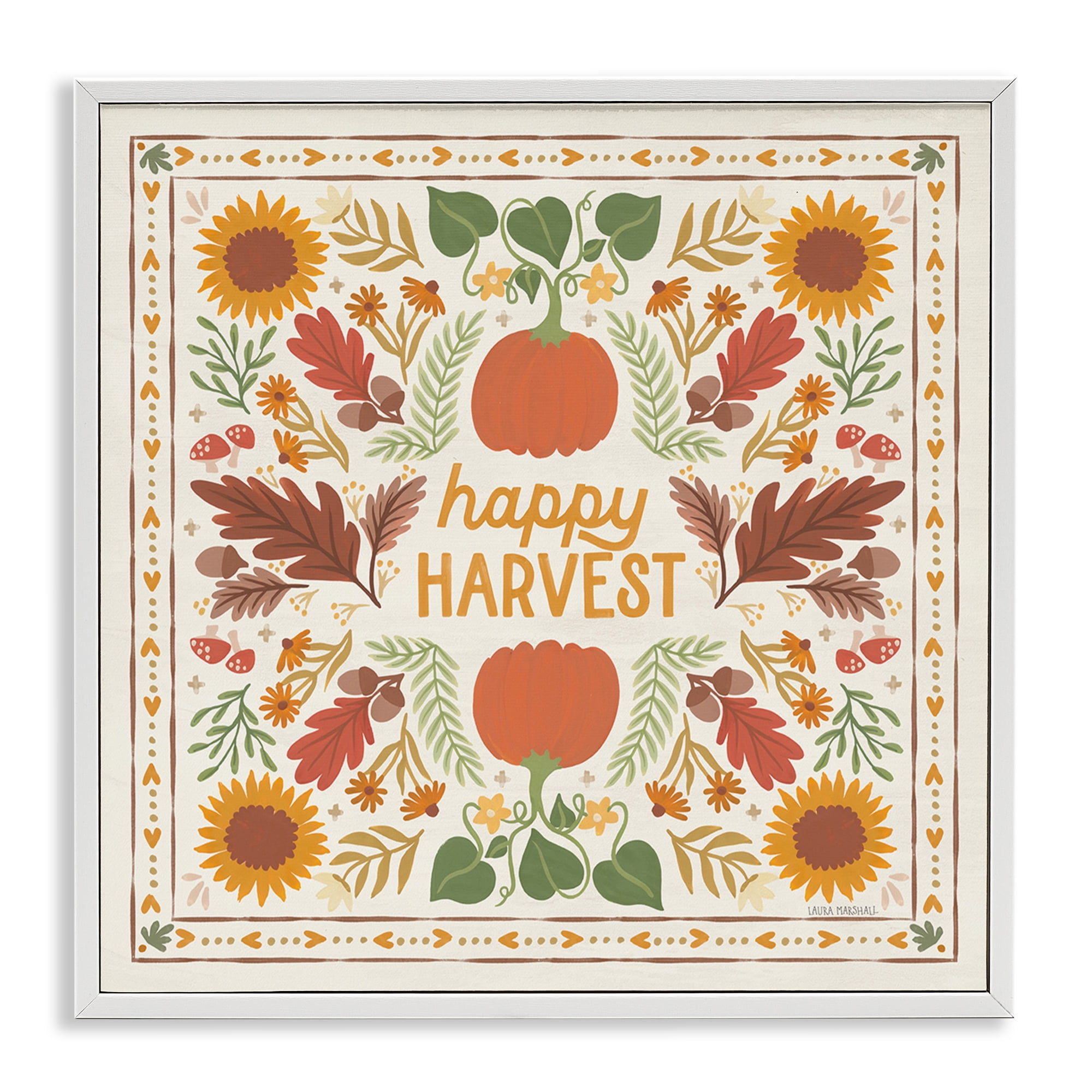 Stupell Industries Happy Harvest Pattern Landscape Painting White Framed Art Print Wall Art, 17 x 17
