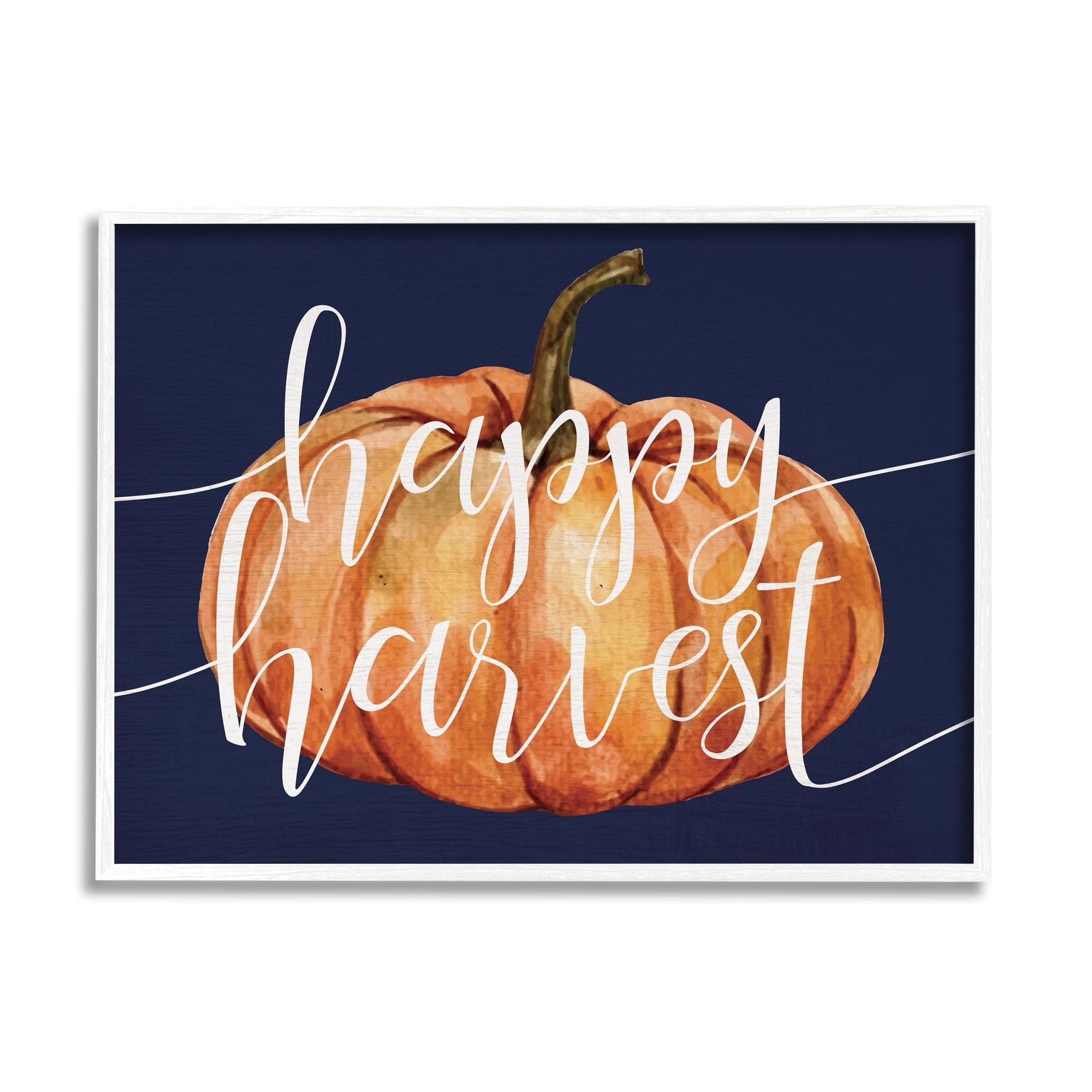 Stupell Industries Happy Harvest Phrase Orange Pumpkin over Blue, 30 x 24,Design by Daphne Polselli