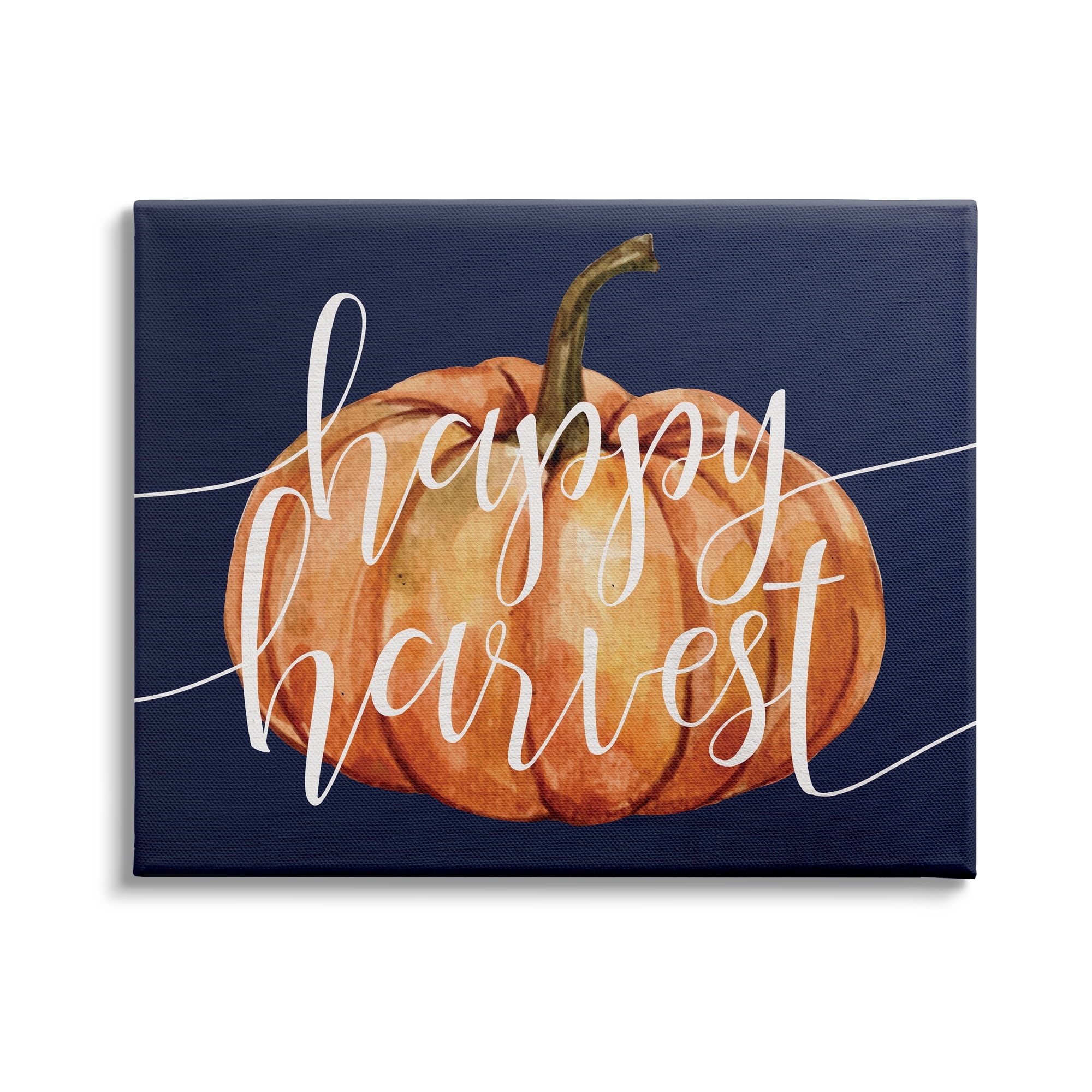 Stupell Industries Happy Harvest Phrase Orange Pumpkin over Blue, 48 x 36,Design by Daphne Polselli