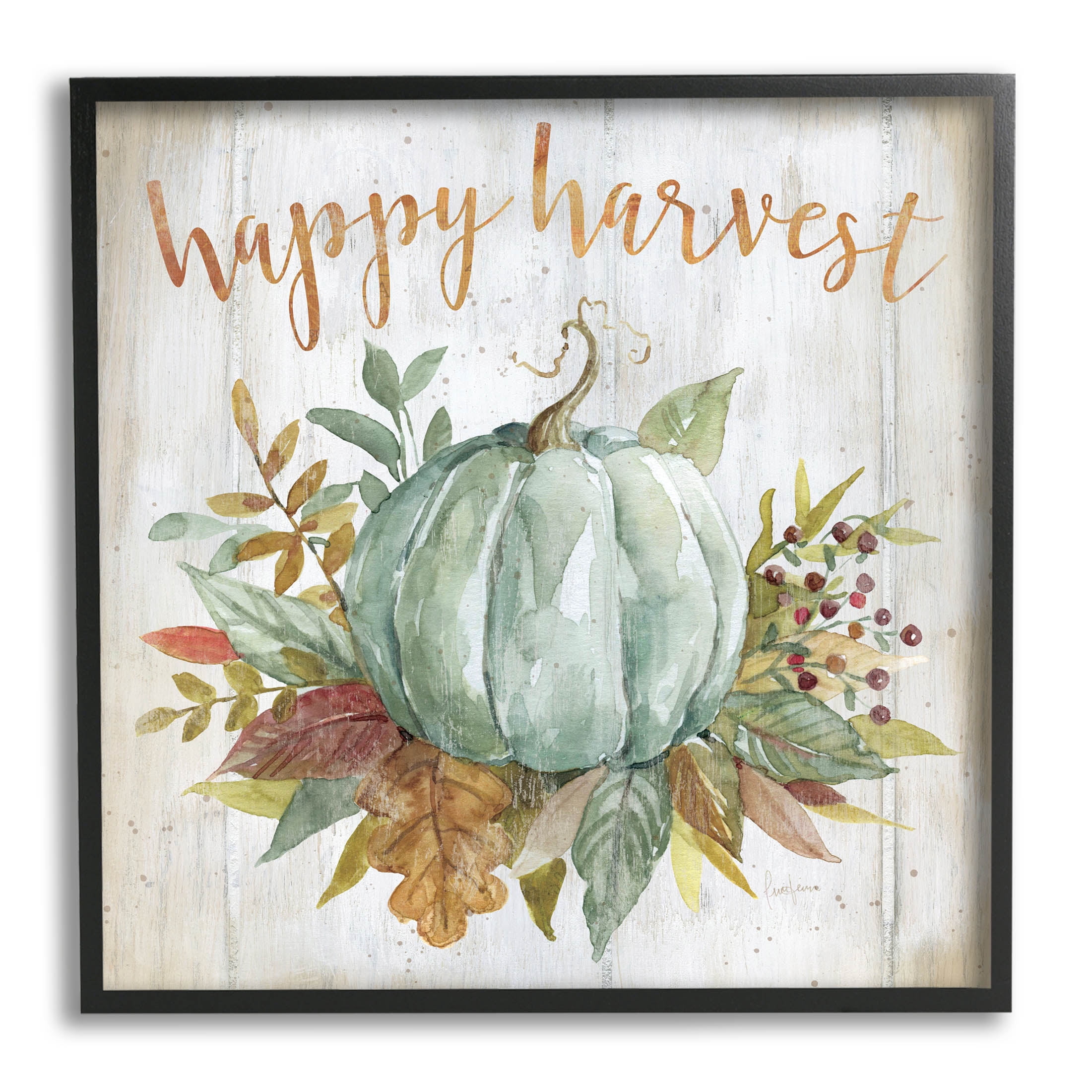 Stupell Industries Happy Harvest Seasonal Pumpkin Graphic Art Black Framed Art Print Wall Art, Design by Livi Finn