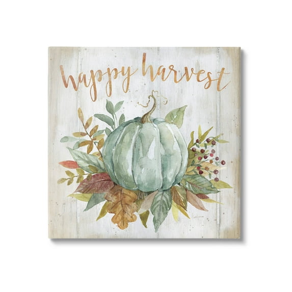 Stupell Industries Happy Harvest Seasonal Pumpkin Graphic Art Gallery Wrapped Canvas Print Wall Art, Design by Livi Finn