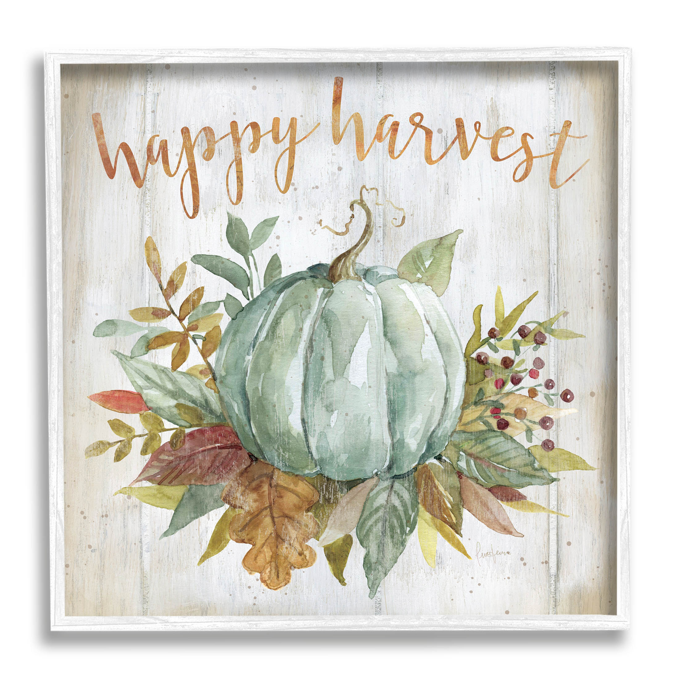 Stupell Industries Happy Harvest Seasonal Pumpkin Graphic Art White Framed Art Print Wall Art, Design by Livi Finn