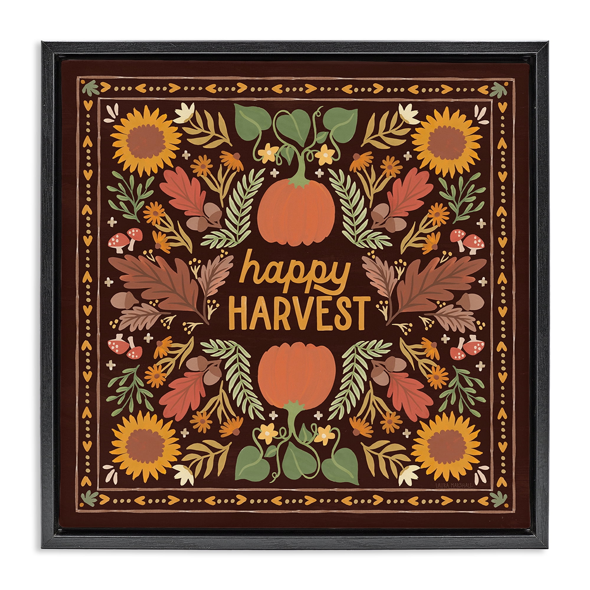 Stupell Industries Happy Harvest on Brown Landscape Painting Black Floater Framed Art Print Wall Art, 18 x 18