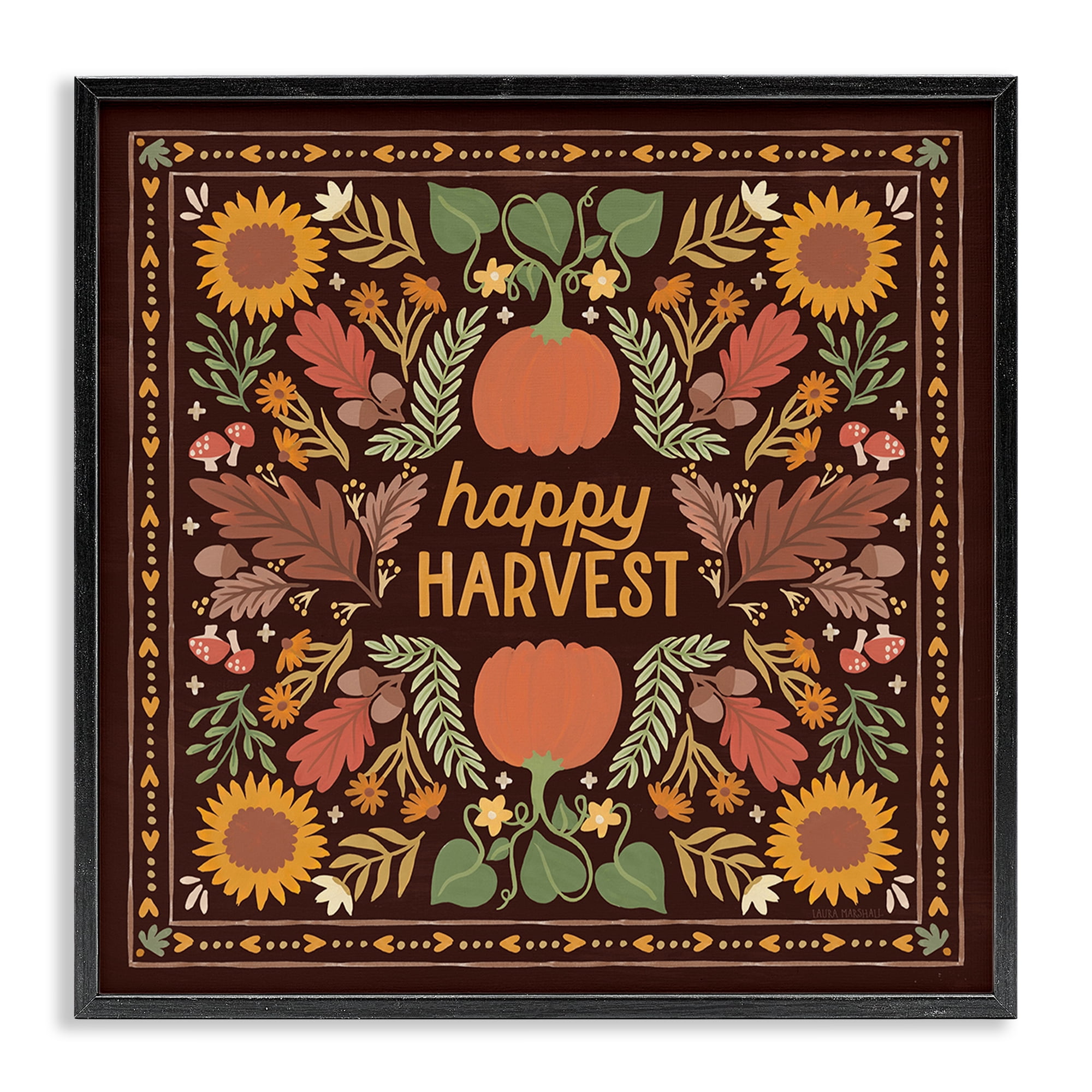 Stupell Industries Happy Harvest on Brown Landscape Painting Black Framed Art Print Wall Art, 17 x 17