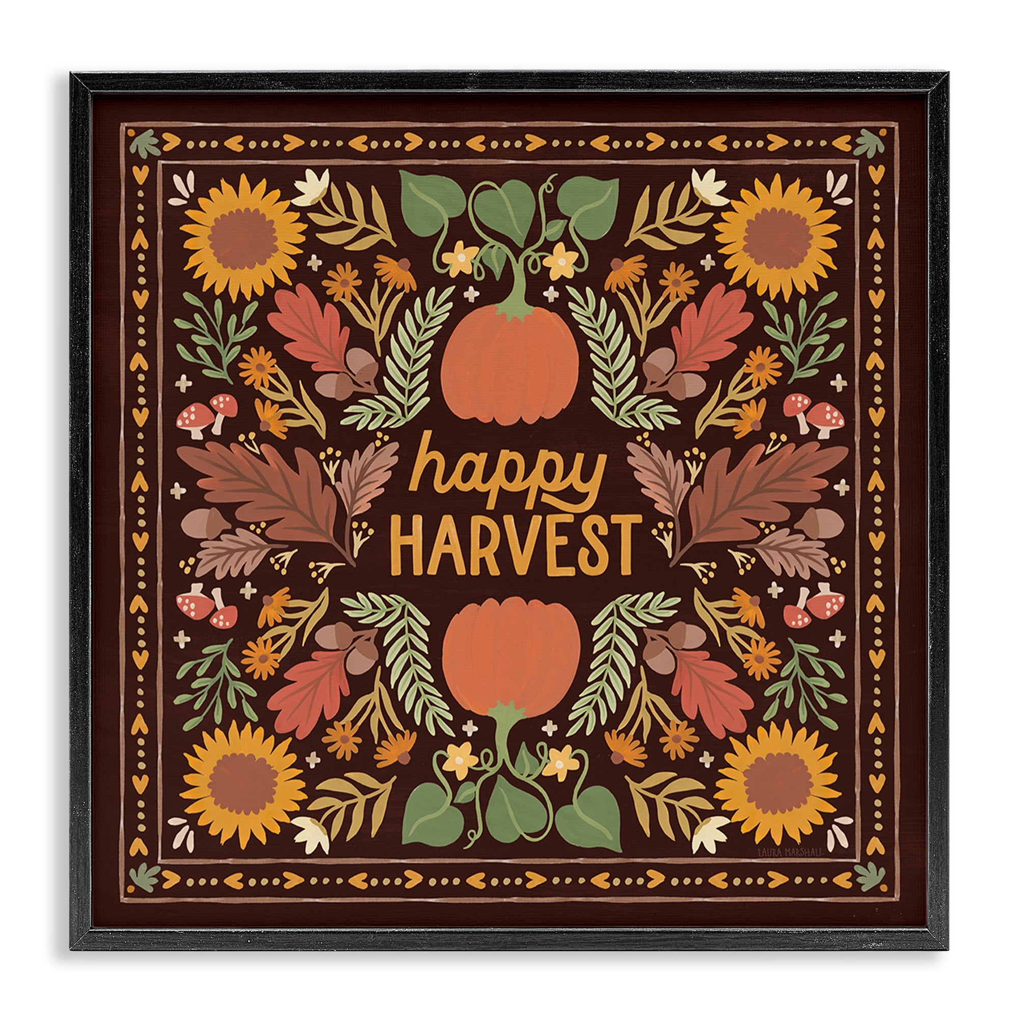 Stupell Industries Happy Harvest on Brown Landscape Painting Black Framed Art Print Wall Art, 24 x 24