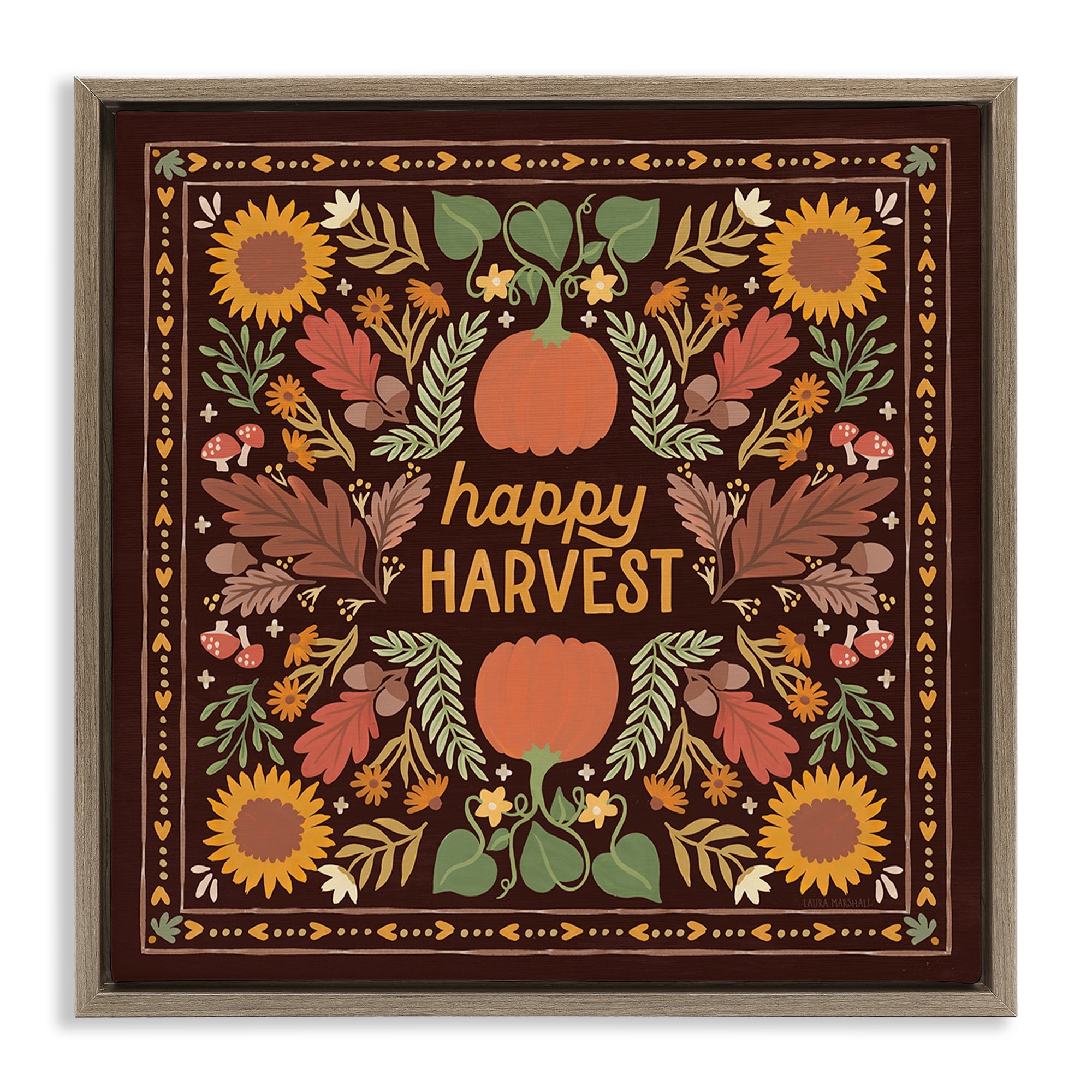 Stupell Industries Happy Harvest on Brown Landscape Painting Brown Floater Framed Art Print Wall Art, 18 x 18
