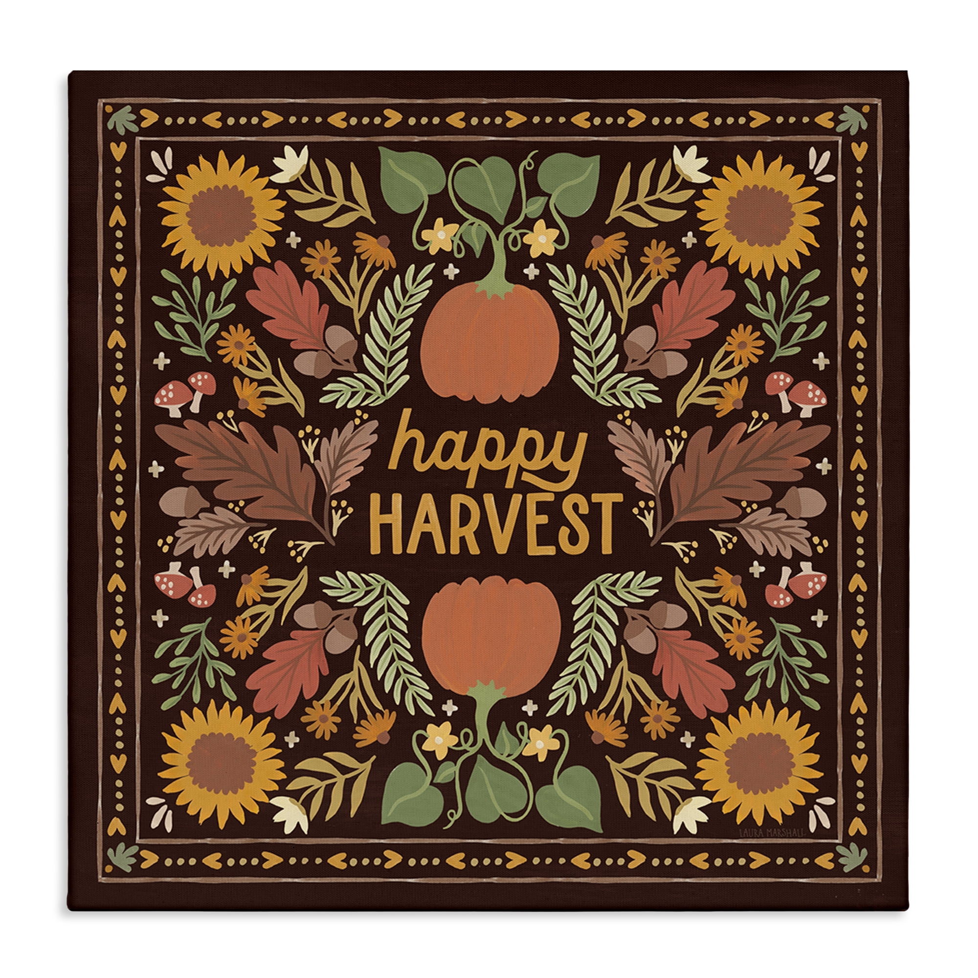 Stupell Industries Happy Harvest on Brown Landscape Painting Gallery Wrapped Canvas Art Print Wall Art, 17 x 17