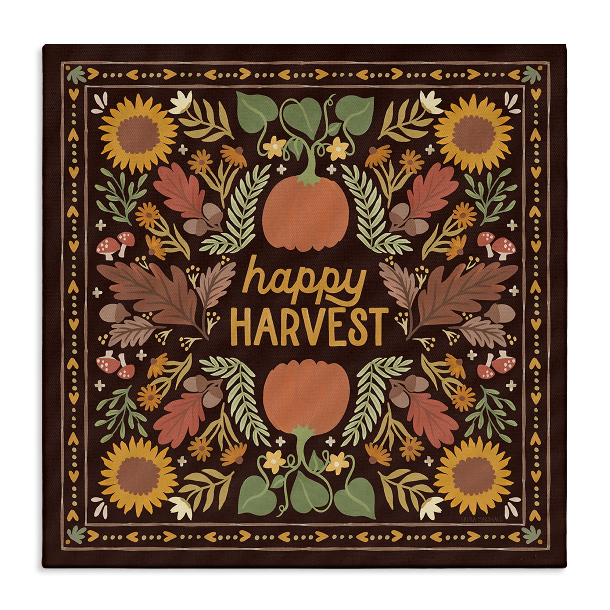 Stupell Industries Happy Harvest on Brown Landscape Painting Gallery Wrapped Canvas Art Print Wall Art, 30 x 30