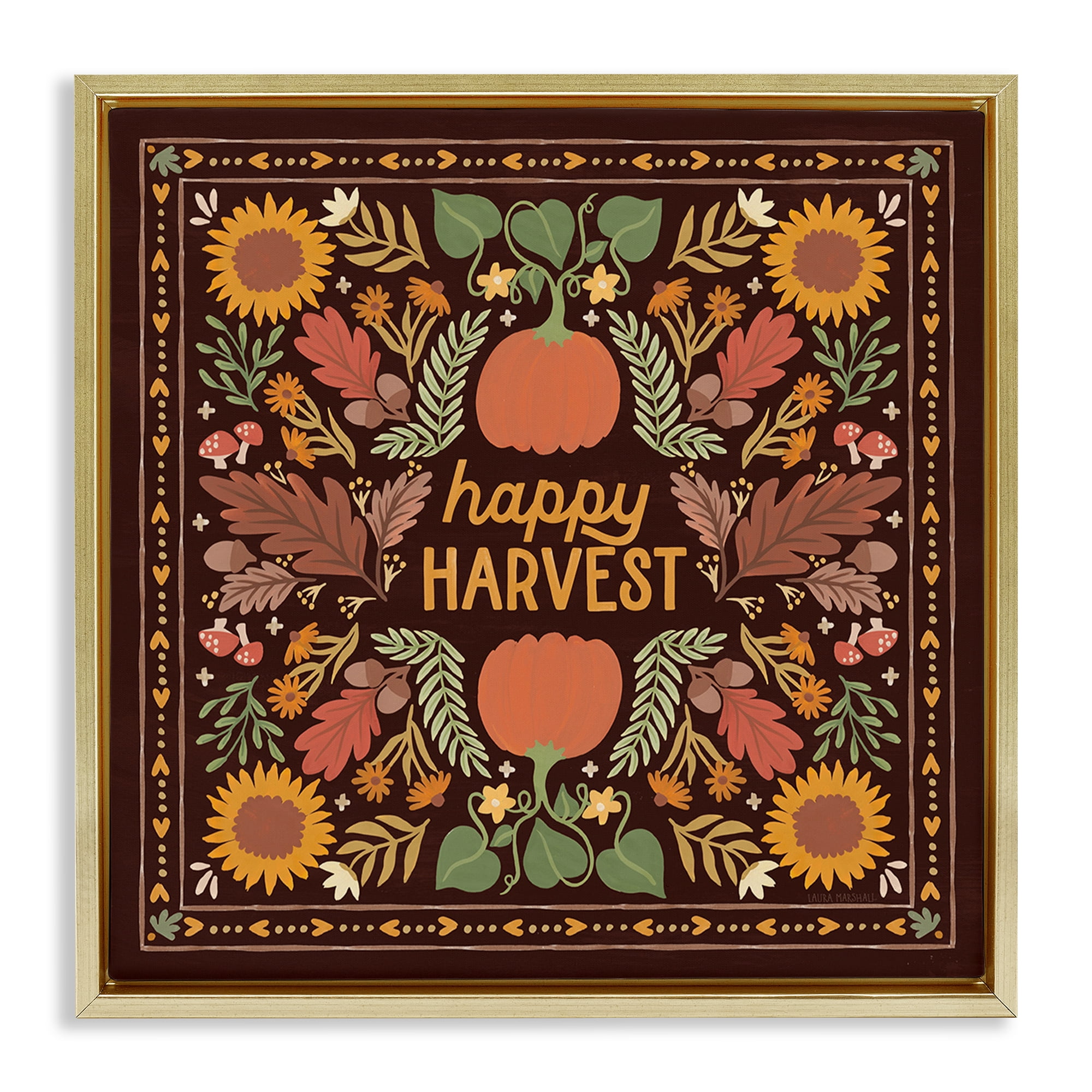 Stupell Industries Happy Harvest on Brown Landscape Painting Gold Floater Framed Art Print Wall Art, 25 x 25